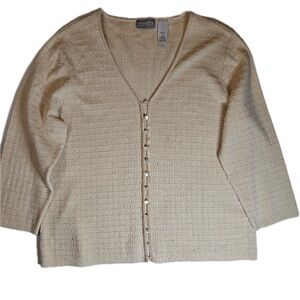 Liz Claiborne Cardigan Womens Petite Medium Silk Blend V Neck Button Sweater